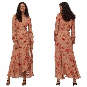 Johanna Ortiz x H&M Creped Wrap-Front Maxi in Beige Poppies Ruffled Dress Size S